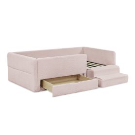 Twin Size Safe Cozy Multi-Functional Kids Bed with Guardrails and Storage