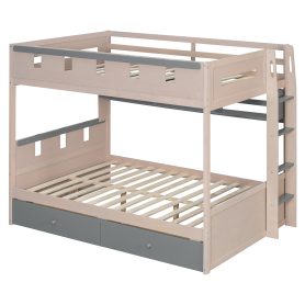 Full Size Castle Style Bunk Bed with 2 Drawers, Shelf and LED Light