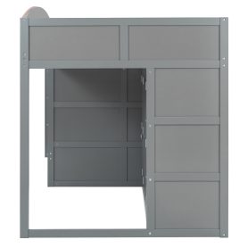 Full Size Offset Bunk Bed with Wardrobe & Drawers, Upholstered Guardrail, Built-in Hanging Rod