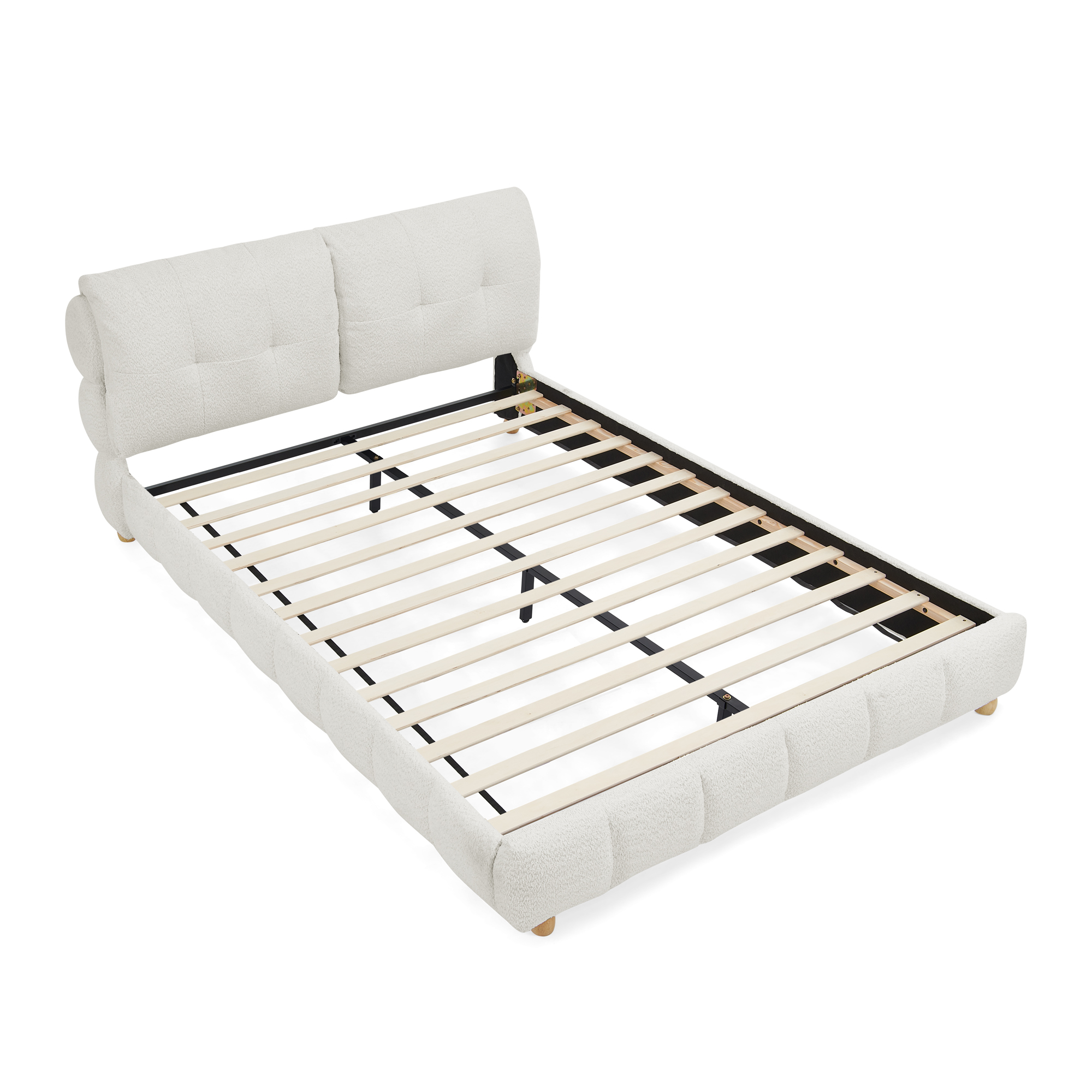 Queen Cream Style Bouclé Fabric Platform Bed 9 Queen Cream Style Bouclé Fabric Platform Bed