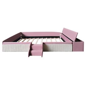 Full Size Velvet Upholstered Daybed with Stairs & Gas Lift Storage Ottoman, Contrast Color, Padded Guardrails