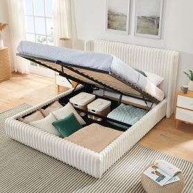 Queen Functional Vertical Striped Bed with Gas Lift Storage