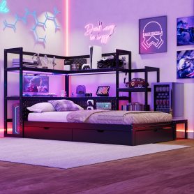 Twin Size Gaming Daybed with Integrated Desk and LED Light 53 Twin Size Gaming Daybed with Integrated Desk and LED Light