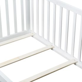 Twin Size Floor Bed with High Fence Railings