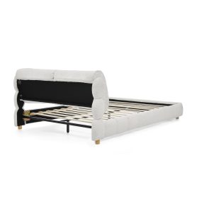 Queen Cream Style Bouclé Fabric Platform Bed 18 Queen Cream Style Bouclé Fabric Platform Bed
