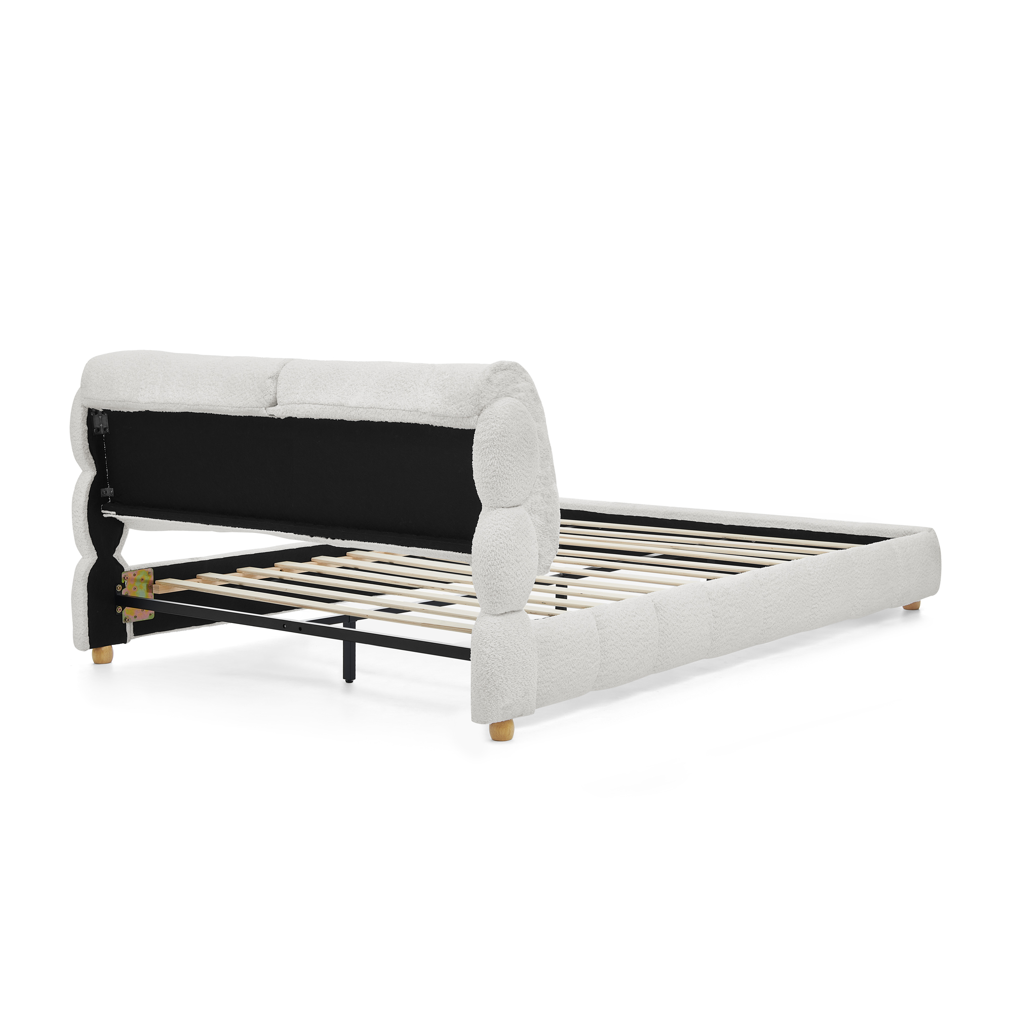 Queen Cream Style Bouclé Fabric Platform Bed 10 Queen Cream Style Bouclé Fabric Platform Bed