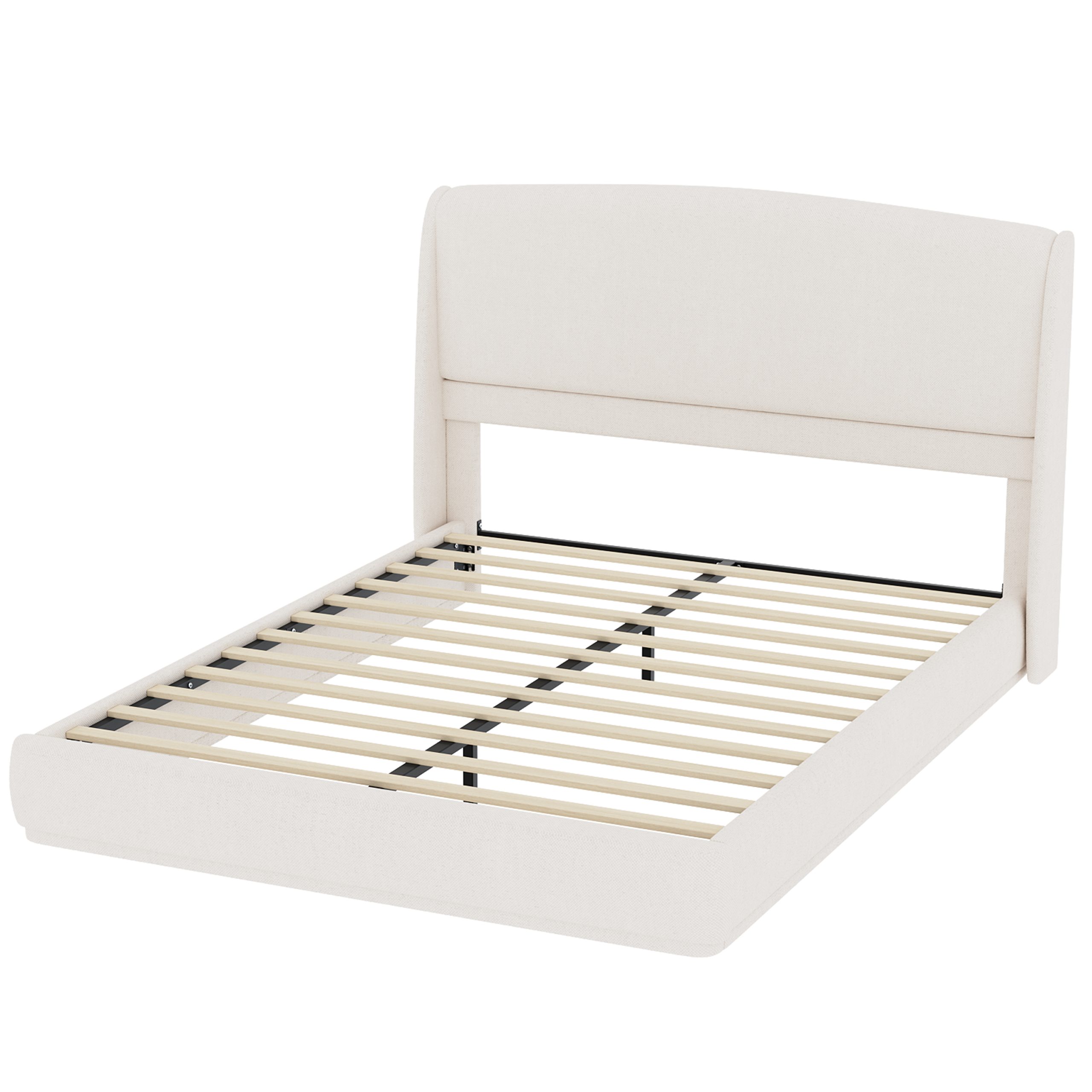 Upholstered Queen Bed Frame with Wingback Headboard 11 Upholstered Queen Bed Frame with Wingback Headboard