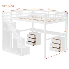 Full Size Loft Bed with Two Chest of Drawers, Desk and Light Strip
