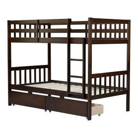 Twin Over Twin Rubber Wood Bunk Bed With 2 Drawers, Ladder And Safety Guardrails 37 Twin Over Twin Rubber Wood Bunk Bed With 2 Drawers, Ladder And Safety Guardrails