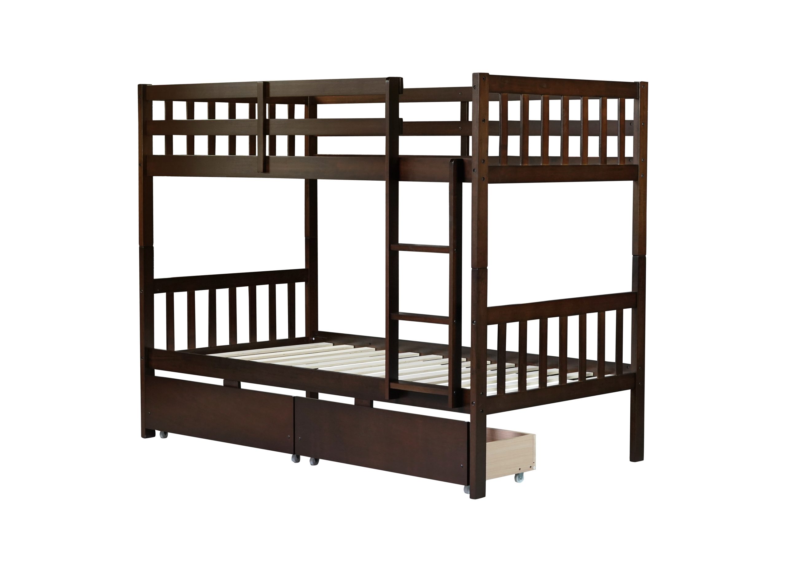 Twin Over Twin Rubber Wood Bunk Bed With 2 Drawers, Ladder And Safety Guardrails 10 Twin Over Twin Rubber Wood Bunk Bed With 2 Drawers, Ladder And Safety Guardrails