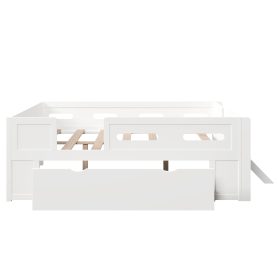 Wood Full Size Platform Bed with Guardrail and Drawer