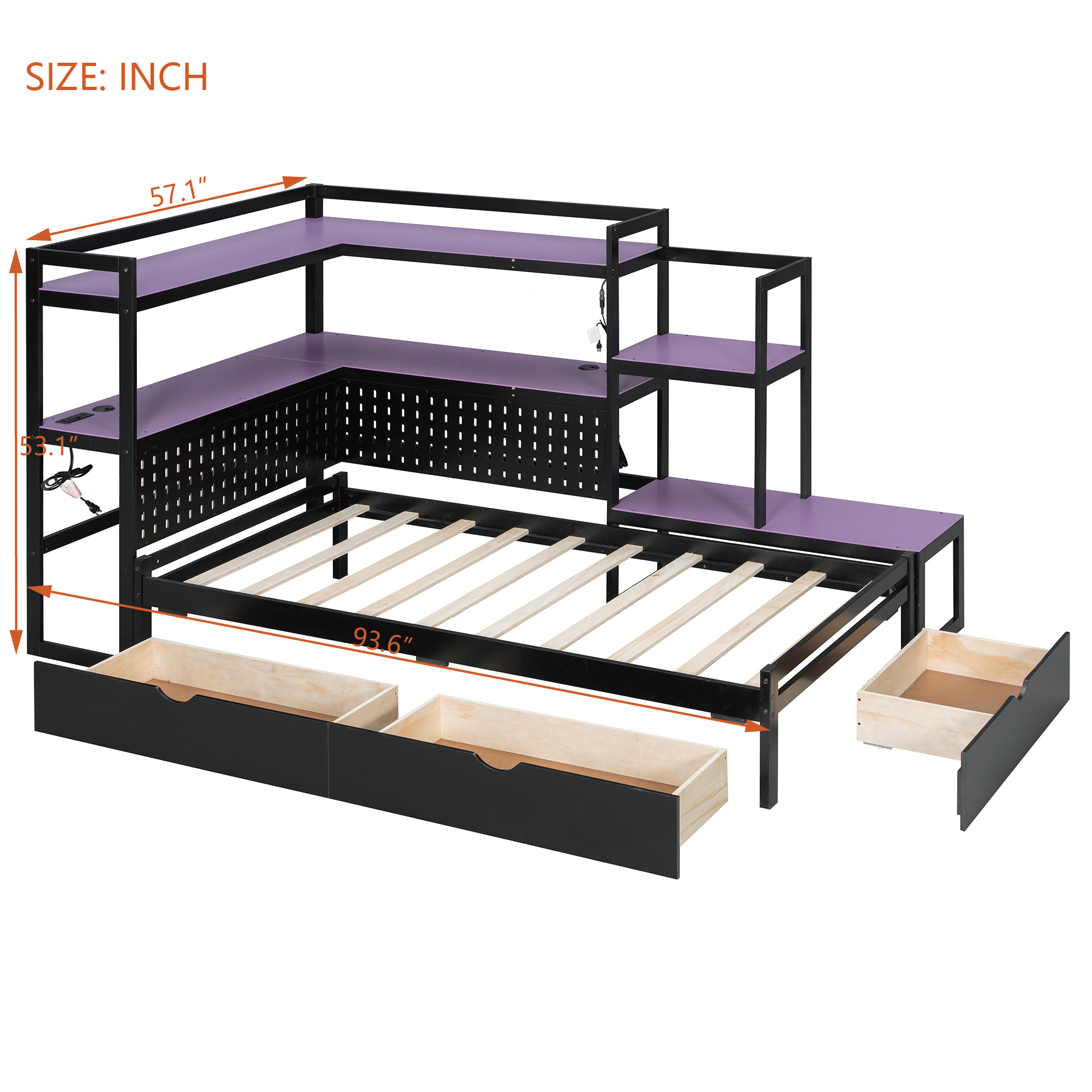 Twin Size Gaming Daybed with Integrated Desk and LED Light 40 Twin Size Gaming Daybed with Integrated Desk and LED Light