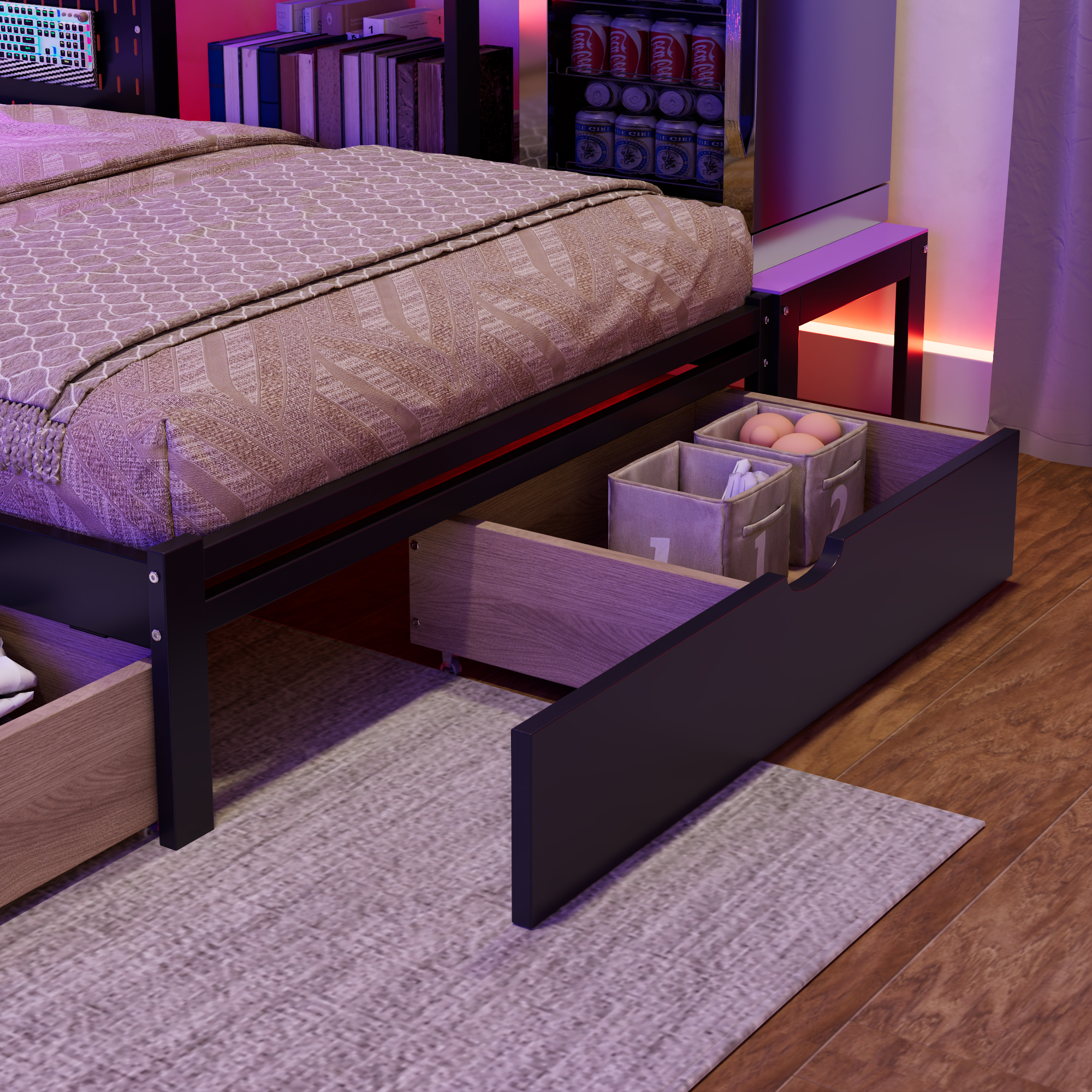 Twin Size Gaming Daybed with Integrated Desk and LED Light 13 Twin Size Gaming Daybed with Integrated Desk and LED Light