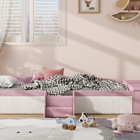 Twin Size Velvet Upholstered Daybed with Stairs & Gas Lift Storage Ottoman, Contrast Color, Padded Guardrails