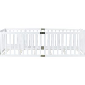 Twin Size Floor Bed with High Fence Railings