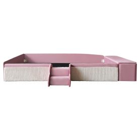 Twin Size Velvet Upholstered Daybed with Stairs & Gas Lift Storage Ottoman, Contrast Color, Padded Guardrails