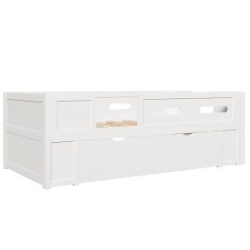 Wood Twin Size Platform Bed with Guardrail and Drawer