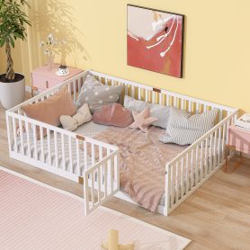 Full Size Floor Bed With High Fence Railings