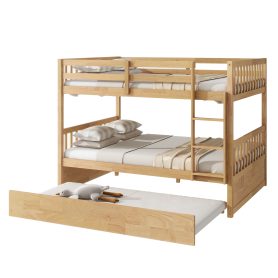 Full Over Full Rubber Wood Bunk Bed with Trundle, Ladder and Guardrails 38 Full Over Full Rubber Wood Bunk Bed with Trundle, Ladder and Guardrails