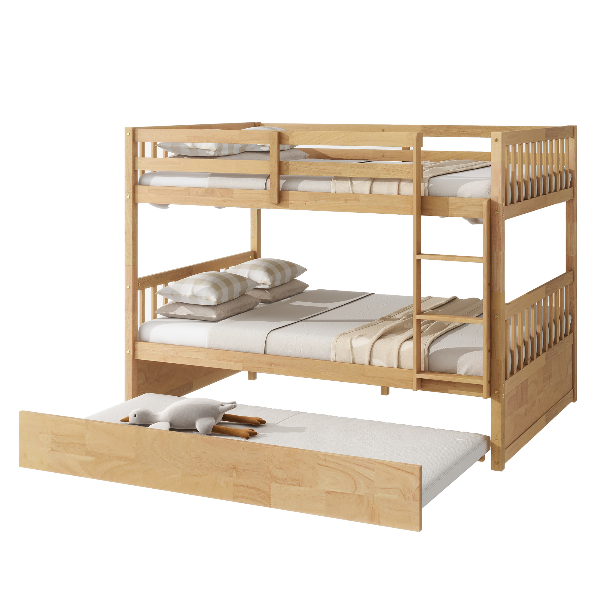 Full Over Full Rubber Wood Bunk Bed with Trundle, Ladder and Guardrails 18 Full Over Full Rubber Wood Bunk Bed with Trundle, Ladder and Guardrails