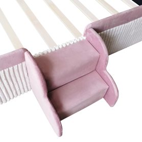 Twin Size Velvet Upholstered Daybed with Stairs & Gas Lift Storage Ottoman, Contrast Color, Padded Guardrails