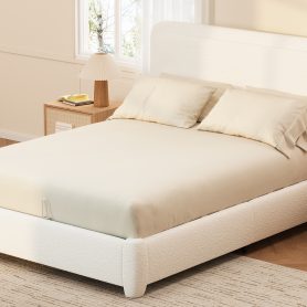 Boucle Queen Bed Frame with Adjustable Height Headboard 44 Boucle Queen Bed Frame with Adjustable Height Headboard