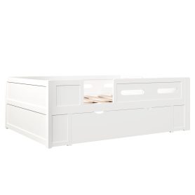 Wood Full Size Platform Bed with Guardrail and Drawer