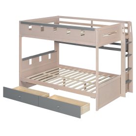 Full Size Castle Style Bunk Bed with 2 Drawers, Shelf and LED Light