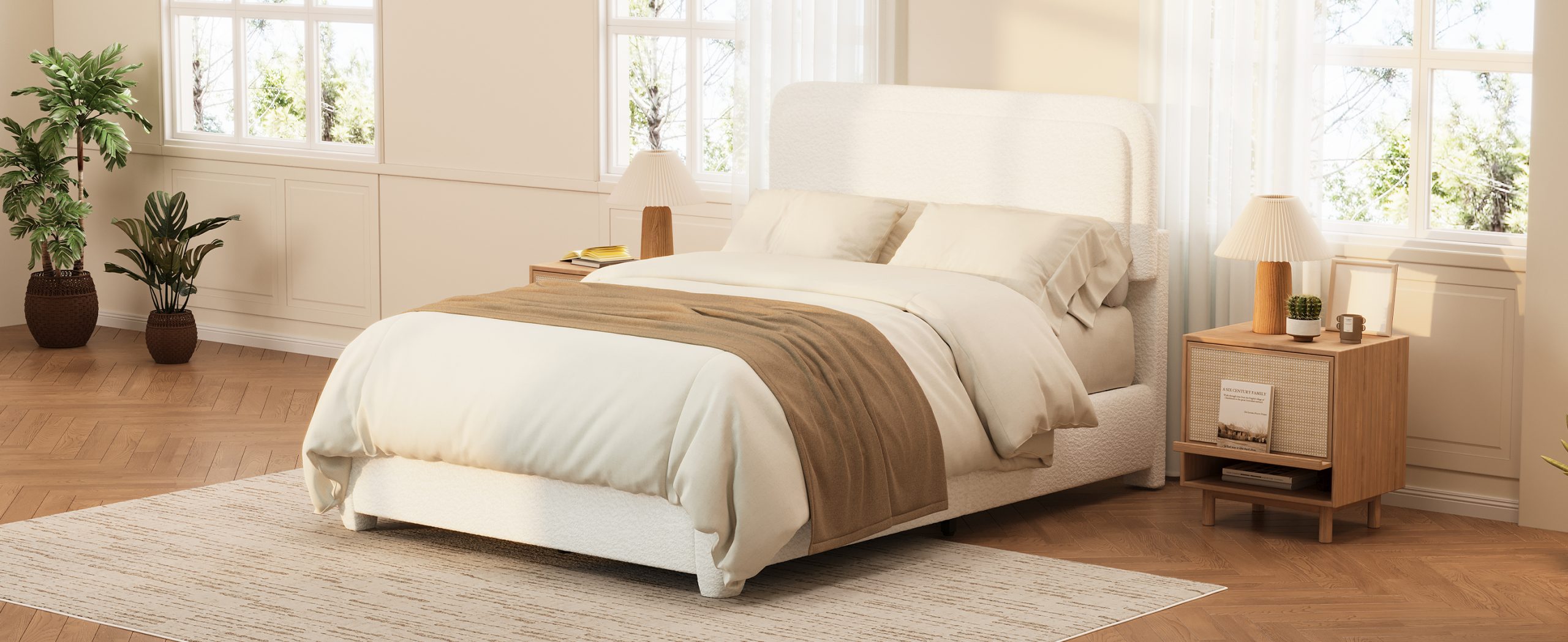 Boucle Full Bed Frame with Adjustable Height Headboard 21 Boucle Full Bed Frame with Adjustable Height Headboard