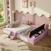 Full Size Velvet Upholstered Daybed with Stairs & Gas Lift Storage Ottoman, Contrast Color, Padded Guardrails