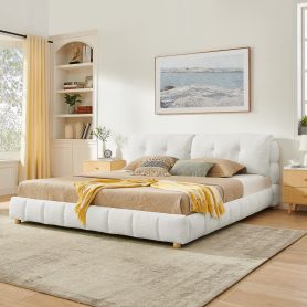 King Cream Style Bouclé Fabric Platform Bed