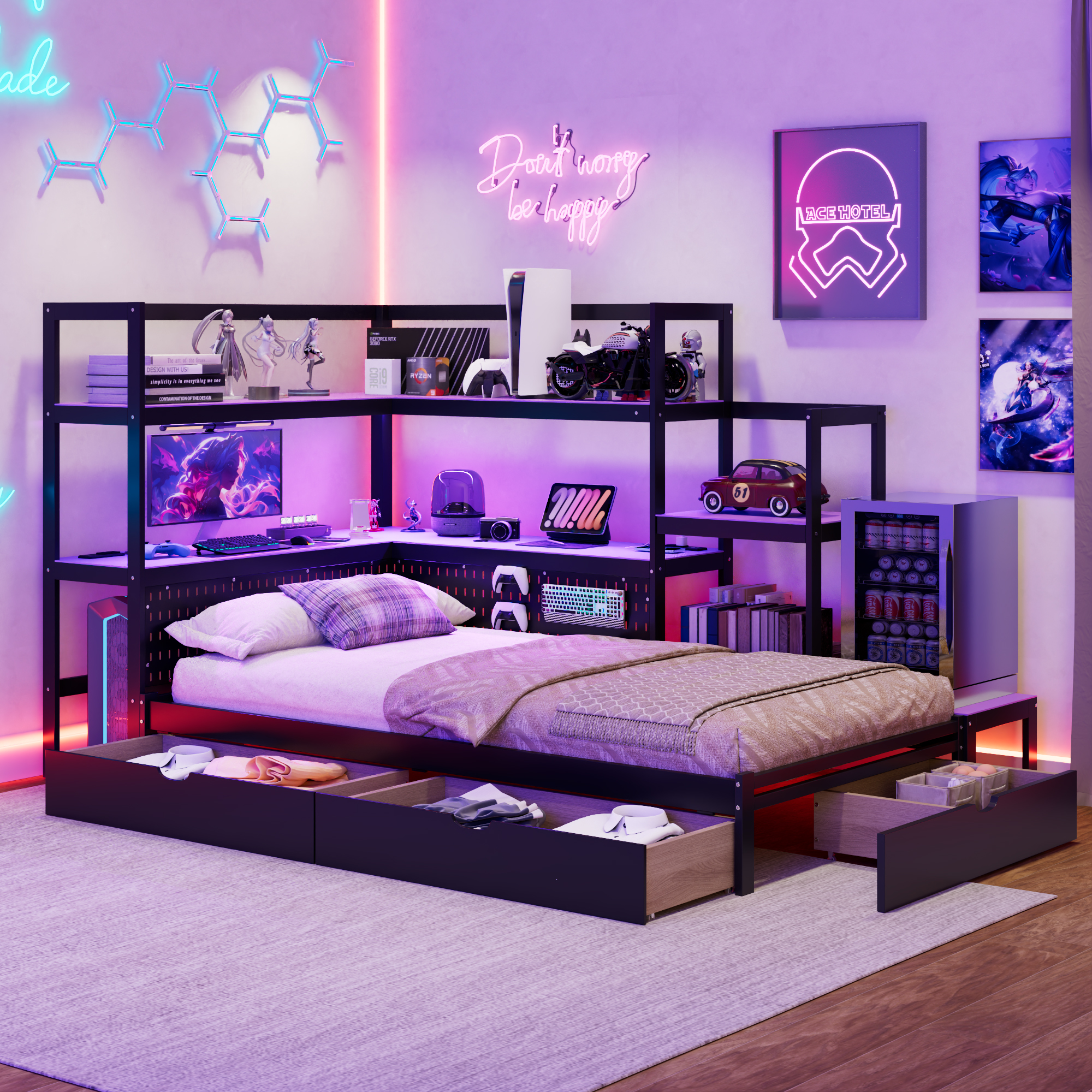 Twin Size Gaming Daybed with Integrated Desk and LED Light 18 Twin Size Gaming Daybed with Integrated Desk and LED Light