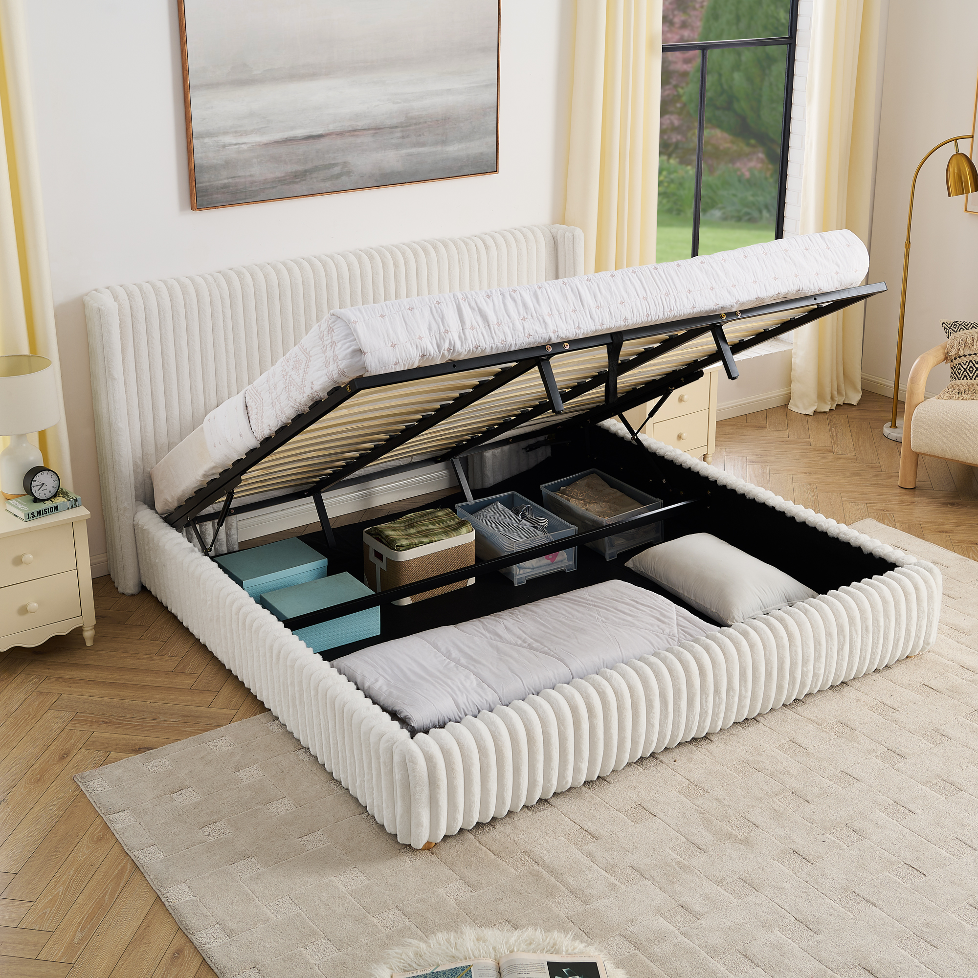 King Functional Vertical Striped Bed with Gas Lift Storage 7 King Functional Vertical Striped Bed with Gas Lift Storage