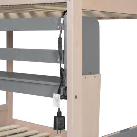 Full Size Castle Style Bunk Bed with 2 Drawers, Shelf and LED Light