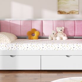 Twin XL to King Size Daybed with Two Storage Drawers and Upholstered Backrest