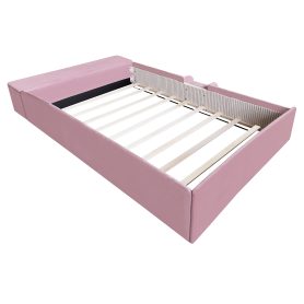 Full Size Velvet Upholstered Daybed with Stairs & Gas Lift Storage Ottoman, Contrast Color, Padded Guardrails