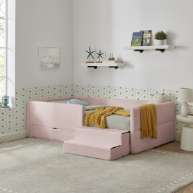 Twin Size Safe Cozy Multi-Functional Kids Bed with Guardrails and Storage