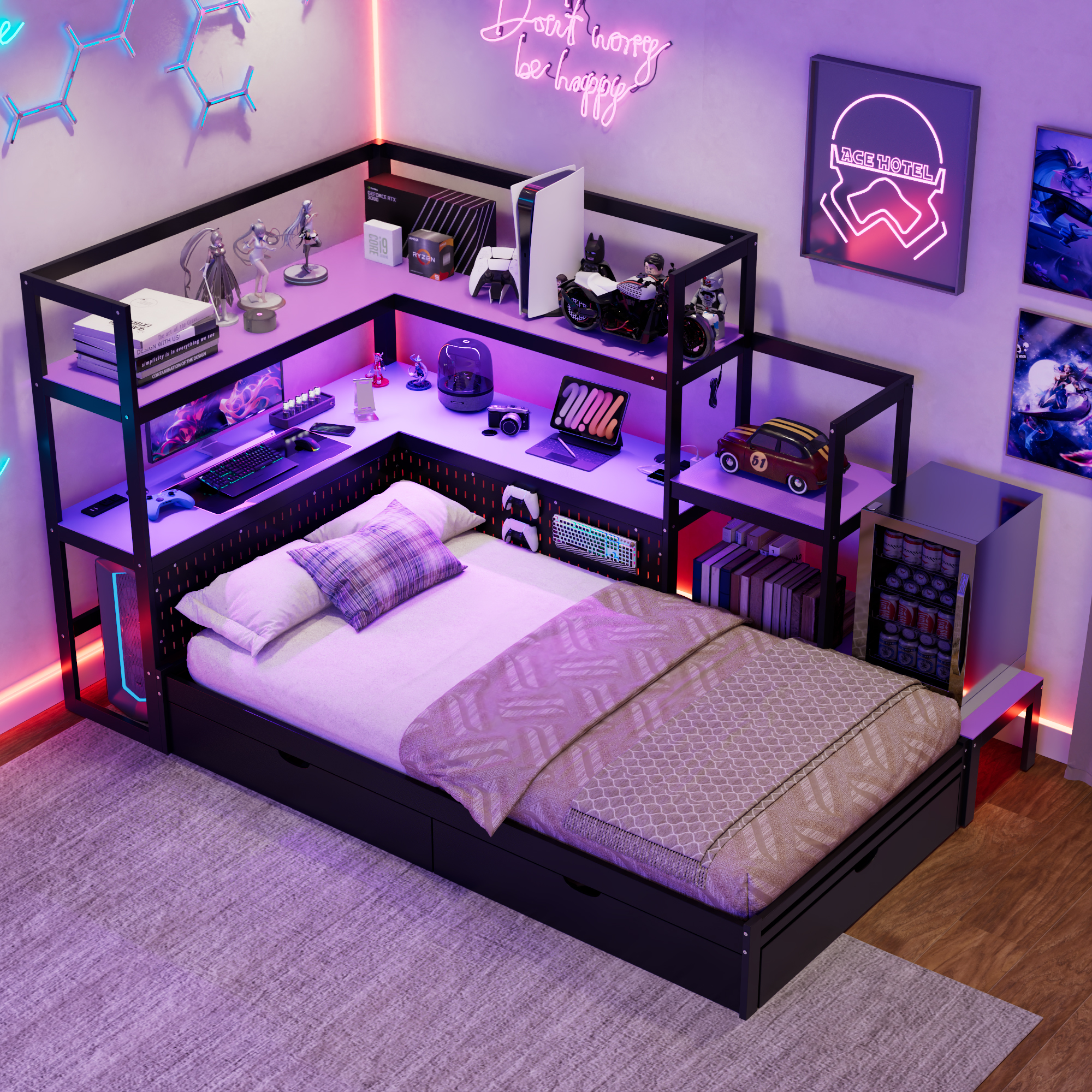 Twin Size Gaming Daybed with Integrated Desk and LED Light 19 Twin Size Gaming Daybed with Integrated Desk and LED Light