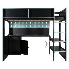 Full Size Gaming Loft Bed with Integrated Desk, Lights and Built-in Charging Station