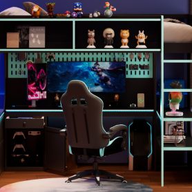 Twin Size Gaming Loft Bed with Integrated Desk, Lights and Built-in Charging Station