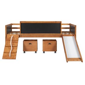Twin Size Loft Bed Wood Bed With Two Storage Boxes
