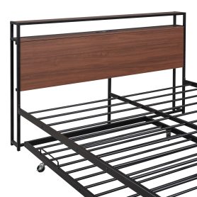 Queen Size Metal Platform Bed Frame with Trundle, USB Ports and Slat Support 24 Queen Size Metal Platform Bed Frame with Trundle, USB Ports and Slat Support