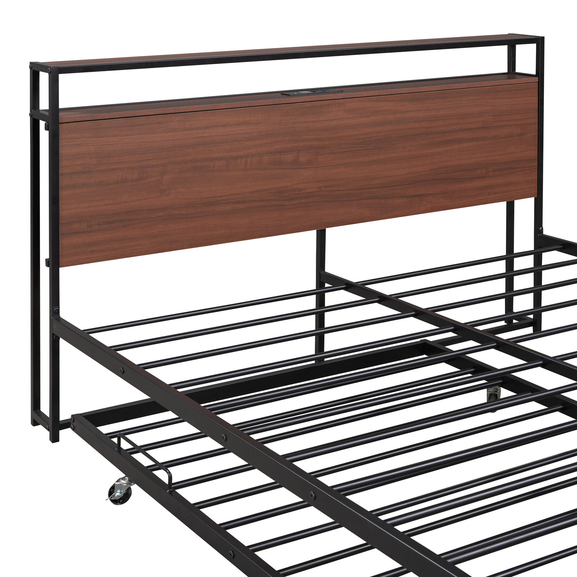 Queen Size Metal Platform Bed Frame with Trundle, USB Ports and Slat Support 12 Queen Size Metal Platform Bed Frame with Trundle, USB Ports and Slat Support