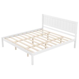 King Size Platform Bed Frame With Headboard, Wood Slat Support