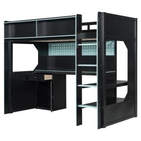 Twin Size Gaming Loft Bed with Integrated Desk, Lights and Built-in Charging Station