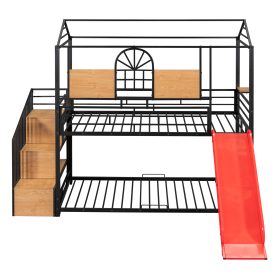 Metal Twin Over Twin Bunk Bed With Slide And Storage Stair