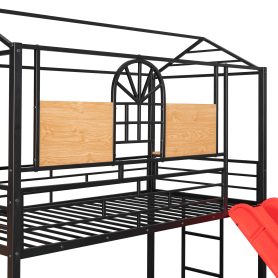 Metal Twin Over Twin Bunk Bed With Slide And Storage Stair
