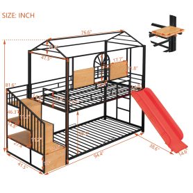 Metal Twin Over Twin Bunk Bed With Slide And Storage Stair