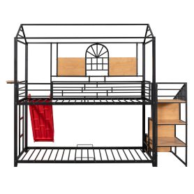 Metal Twin Over Twin Bunk Bed With Slide And Storage Stair