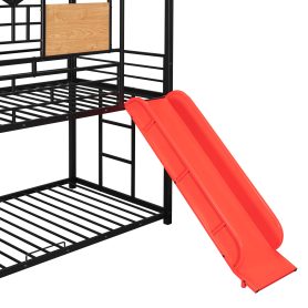Metal Twin Over Twin Bunk Bed With Slide And Storage Stair